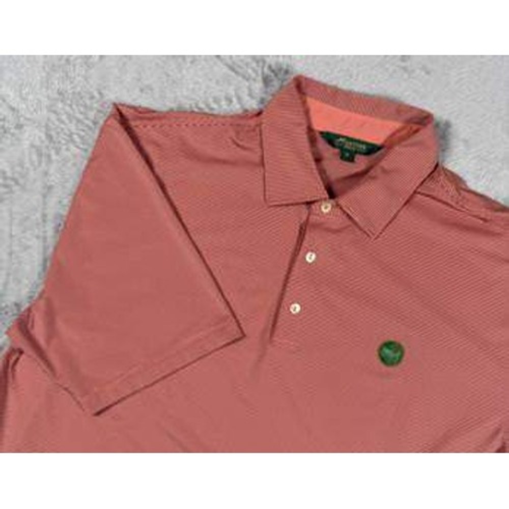 Masters Golf Polo Shirt Mens Large Salmon Pink Micro Stripe Short Sleeve